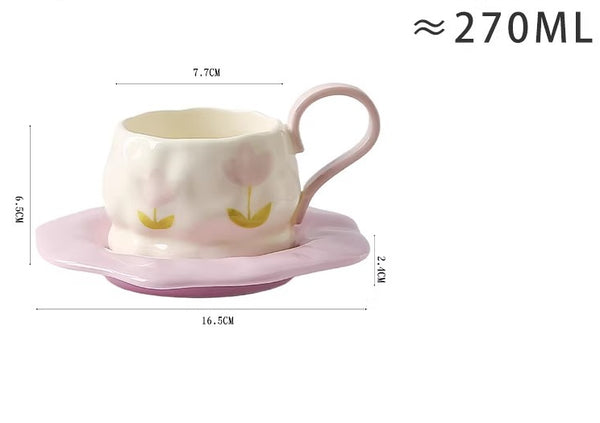 Purple Tulip Ceramic Coffee Cup and Saucer Set