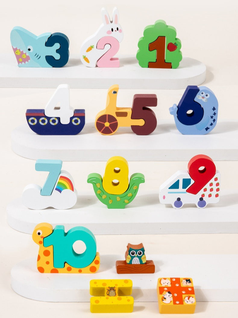 Wooden Number Counting Toy Matching Block Set