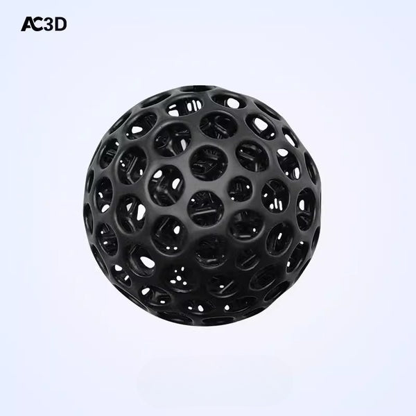Black lattice stress relief ball with 3D-printed open structure
