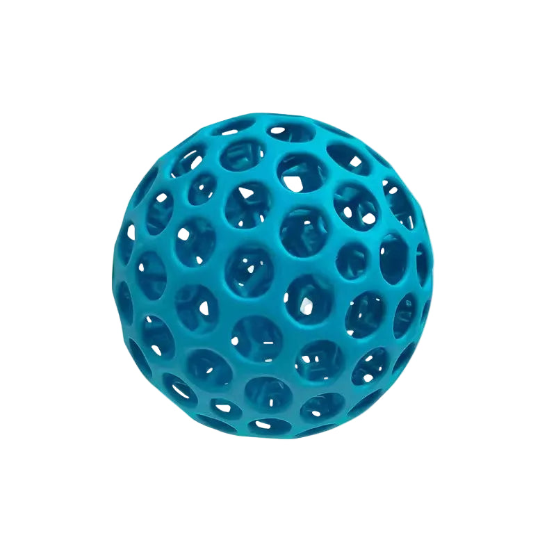 Blue lattice stress relief ball with 3D-printed open structure