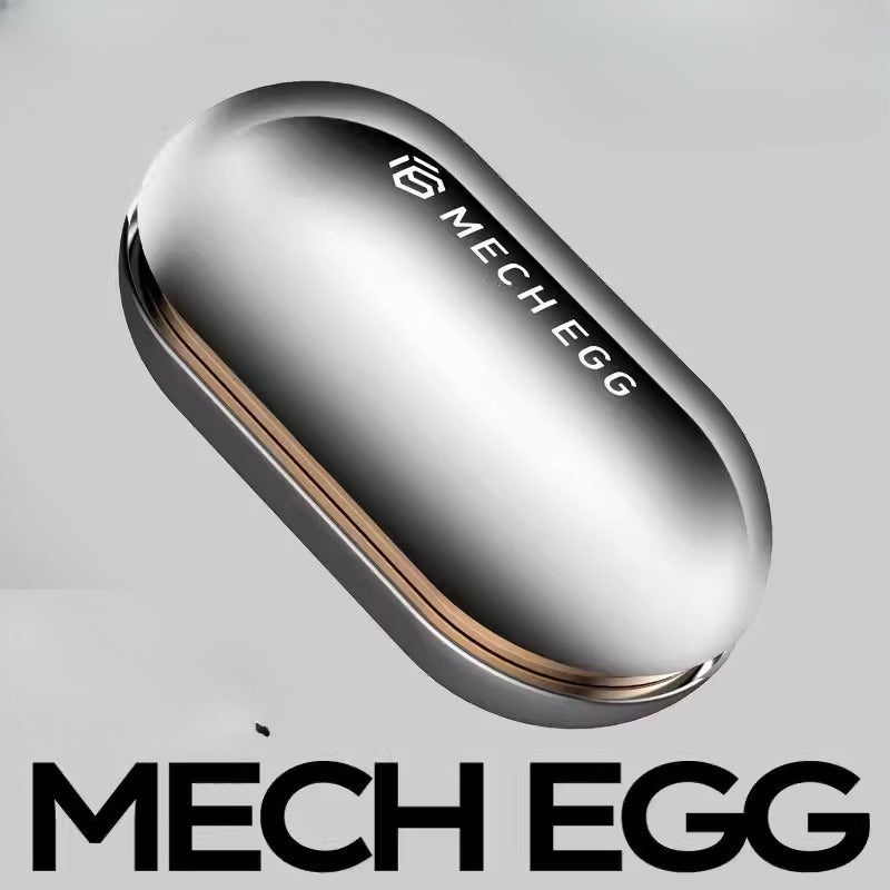 Metallic 'MECH EGG' device on a gray background