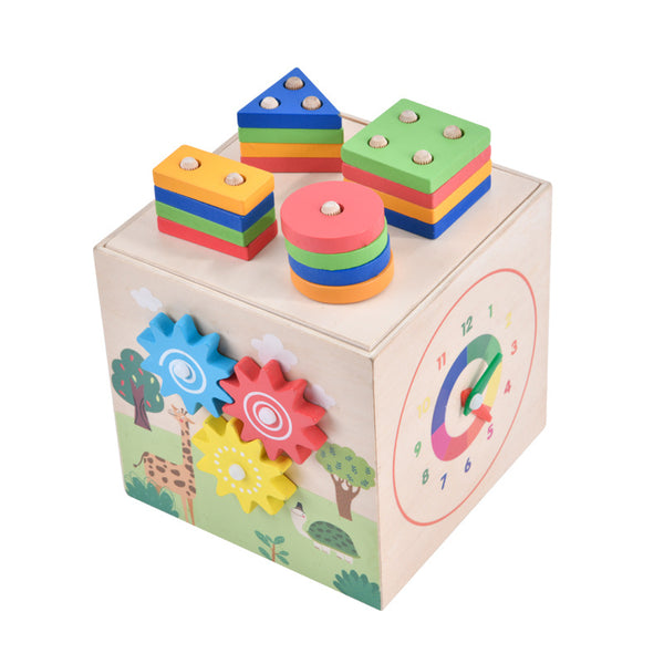 6-in-1 Montessori Wooden Activity Cube & Shape Sorter
