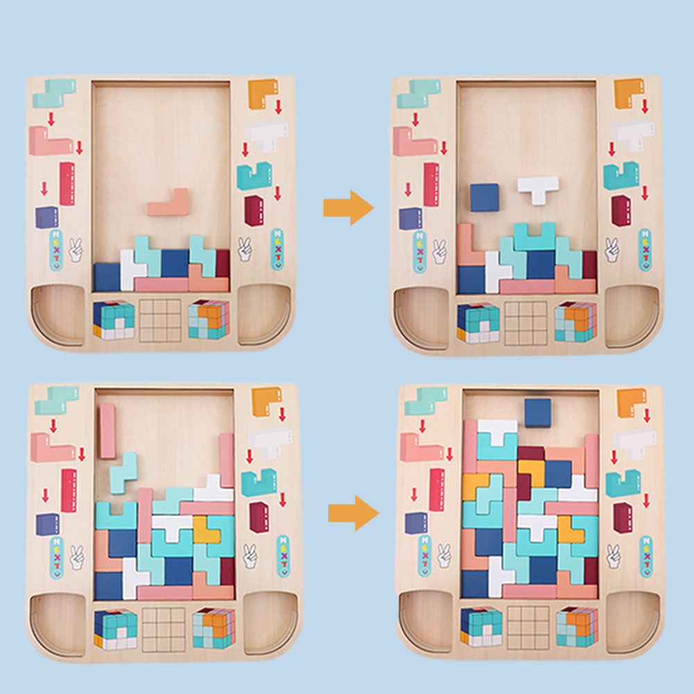 Wooden Tetris Puzzle Board & 3D Building Block Set