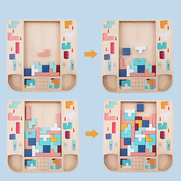 Wooden Tetris Puzzle Board & 3D Building Block Set