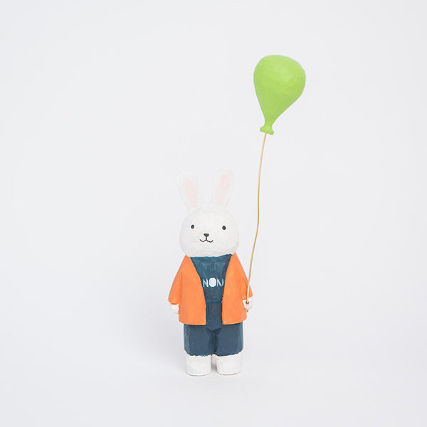 Handcrafted Wooden Rabbit with Balloon Figure