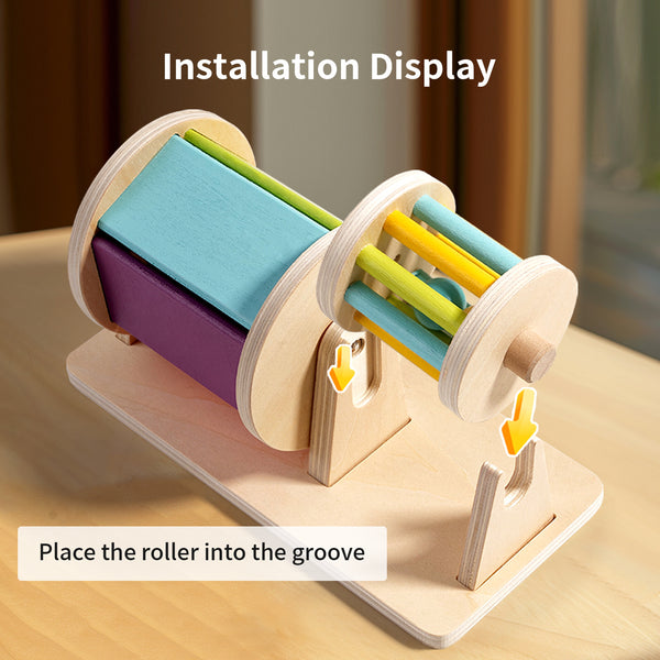 Wooden Montessori Rotating Sensory Drum with Safety Mirror