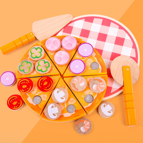 Wooden Make-Believe Pizza Party Set – 27-Piece Slice & Serve Kit