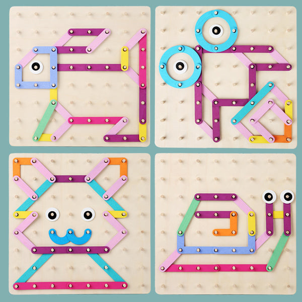 Creative Wooden Geo-Pegboard & Pattern Puzzle Set