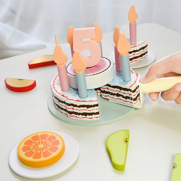 Wooden Double-Layer Birthday Cake Set with Numbers 1–5