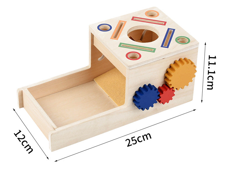 Wooden Montessori Coin & Peg Sorting Box with Spinning Gears