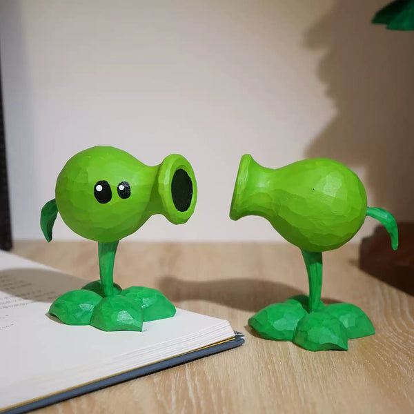 Hand-Carved Wooden Peashooter Figurine FantastiKurios