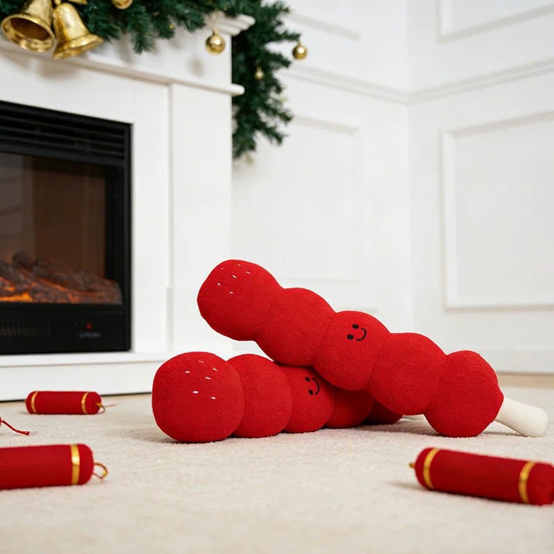 tanghulu plush, food pillow, red cushion, long pillow, body pillow, cute gift, snack plush, novelty decor, kawaii, soft toy, sofa accessory