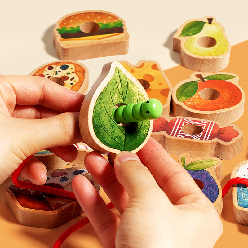 Greedy Caterpillar Wooden Lacing & Threading Game