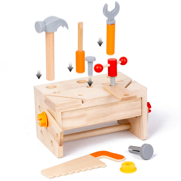 The Little Fixer’s 2-in-1 Wooden Workbench & Tool Basket