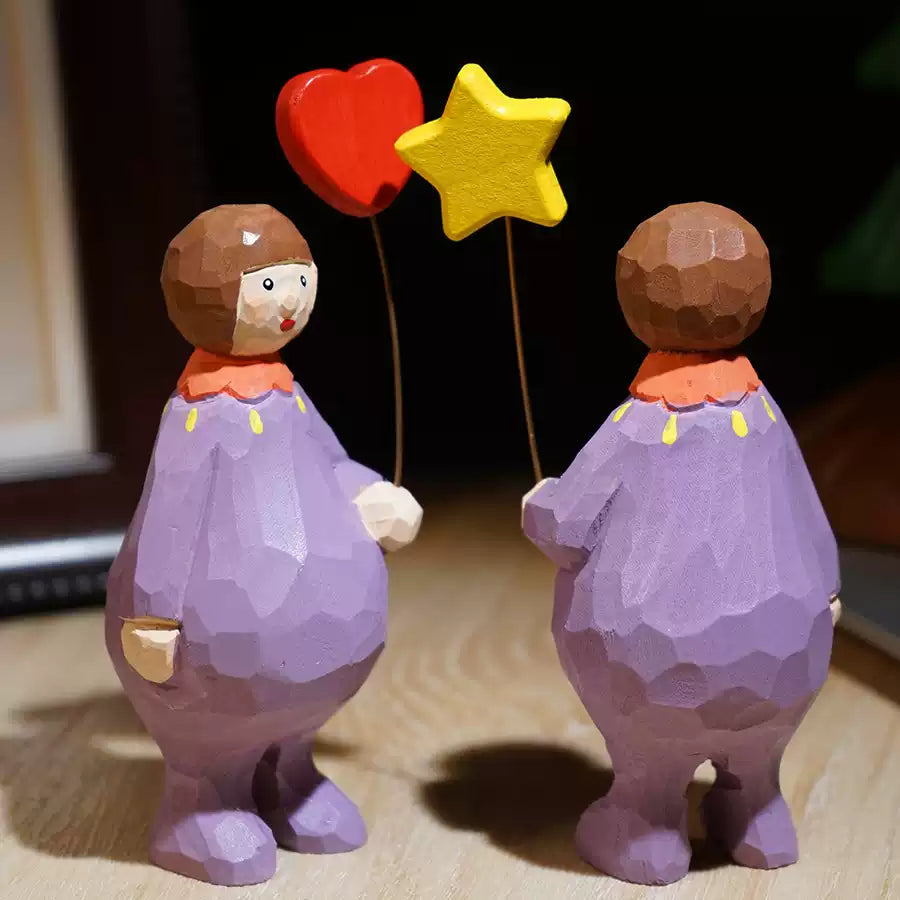 Hand-Carved Wooden Girl in Purple FantastiKurios