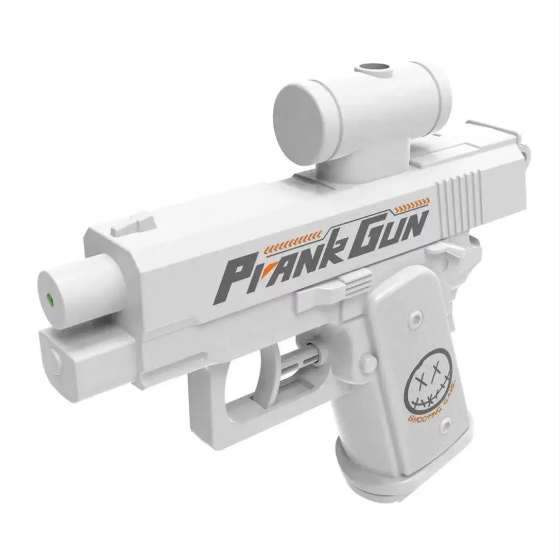 White novelty gun labeled 'Prank Gun' on a white background