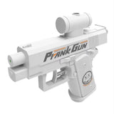 White novelty gun labeled 'Prank Gun' on a white background