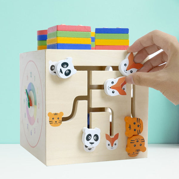 6-in-1 Montessori Wooden Activity Cube & Shape Sorter