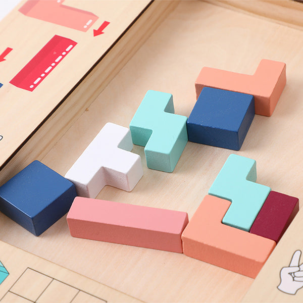 Wooden Tetris Puzzle Board & 3D Building Block Set