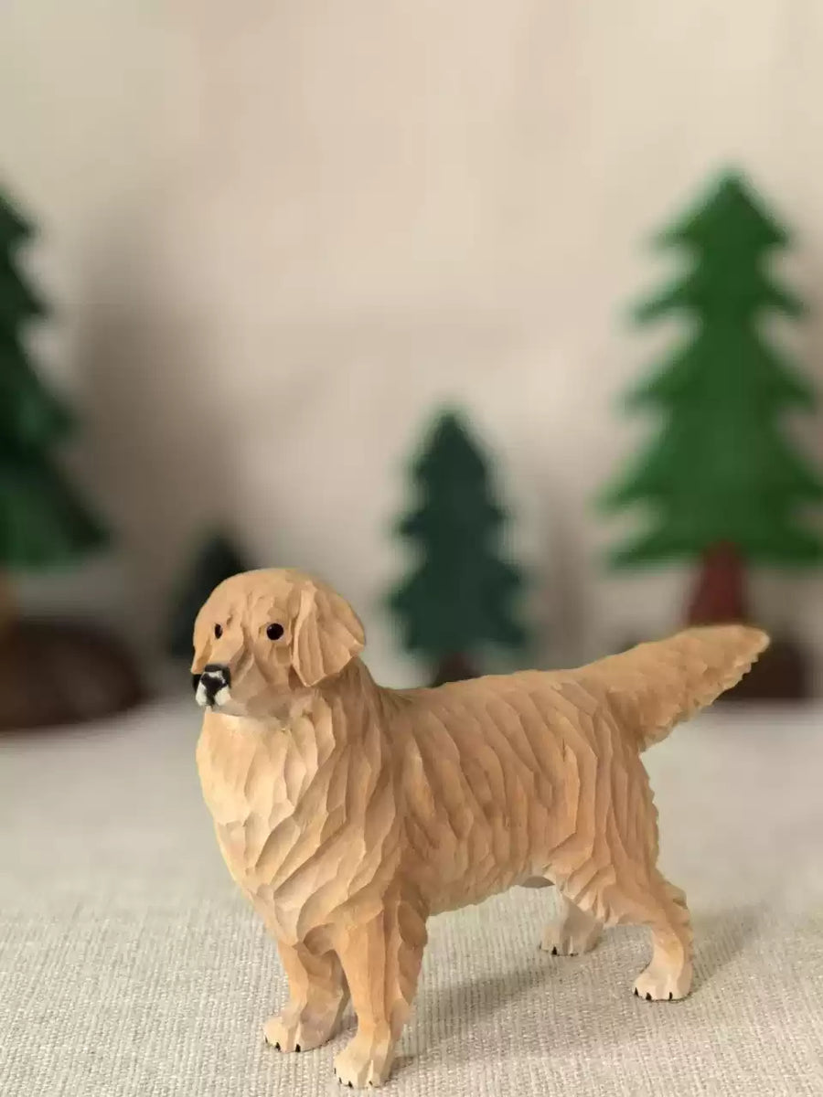 Hand-Carved Wooden Golden Retriever Figurine