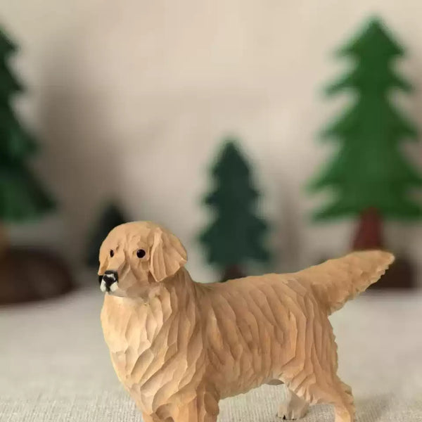 Hand-Carved Wooden Golden Retriever Figurine