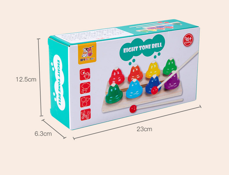 Rainbow Eight-Tone Musical Hand Bells with Wooden Mallets
