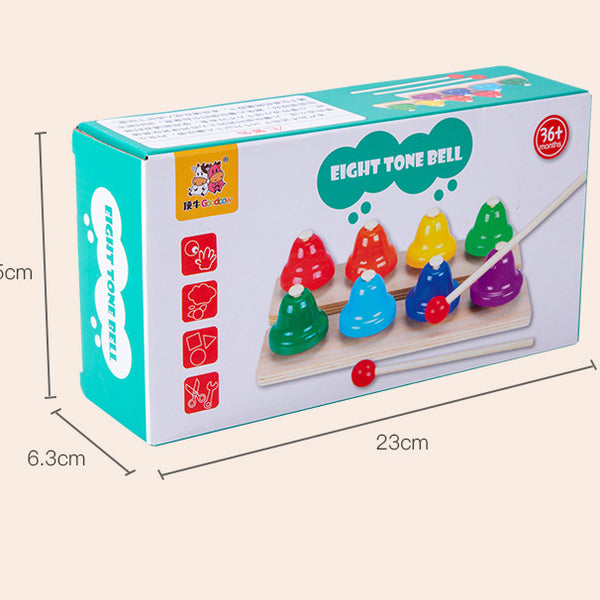 Rainbow Eight-Tone Musical Hand Bells with Wooden Mallets