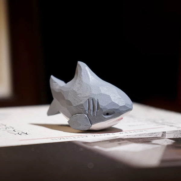 Hand-Carved Wooden Shark Figurine FantastiKurios