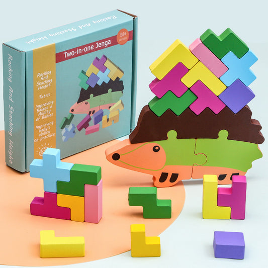 Wooden Balancing Hedgehog 2-in-1 Stacking & Puzzle Game