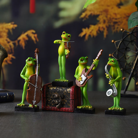 Whimsical Green Frog Resin Figurines