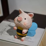 Hand-Carved Wooden Bee Pig Figurine FantastiKurios