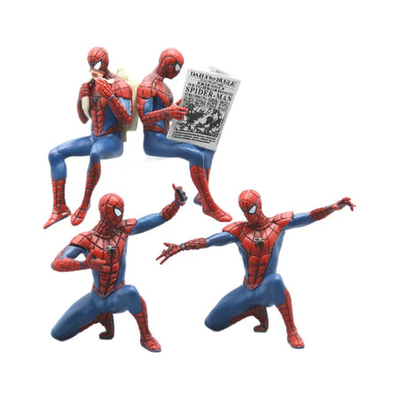 Four Spider-Man action figures in various poses on a white background