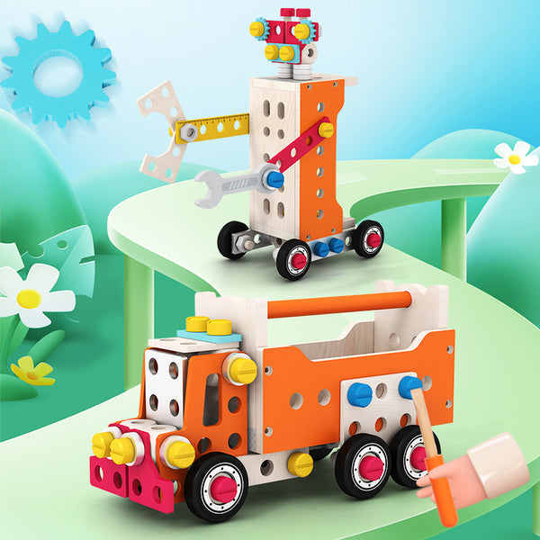 Wooden 3-in-1 Builder’s Tool Truck & Workbench Set