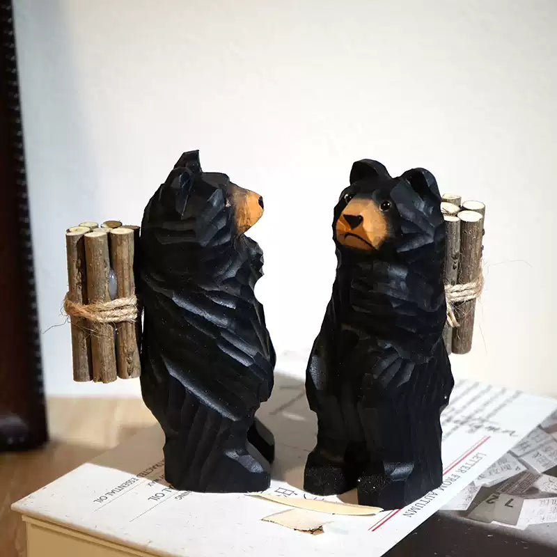 Hand-Carved Wooden Bear with Firewood FantastiKurios