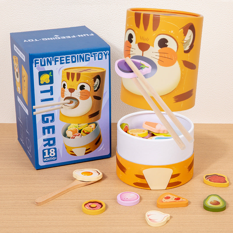 Wooden Tiger Feeding Game & Fine Motor Skill Set