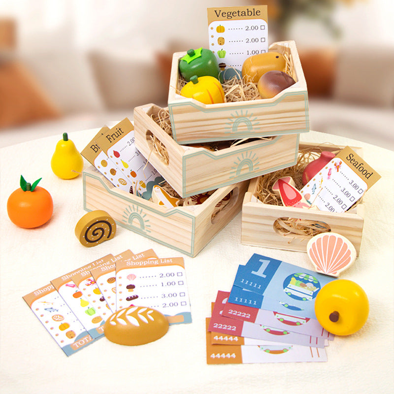 Little Market Wooden Play Food Set – 17-Piece Grocery & Sorting Kit