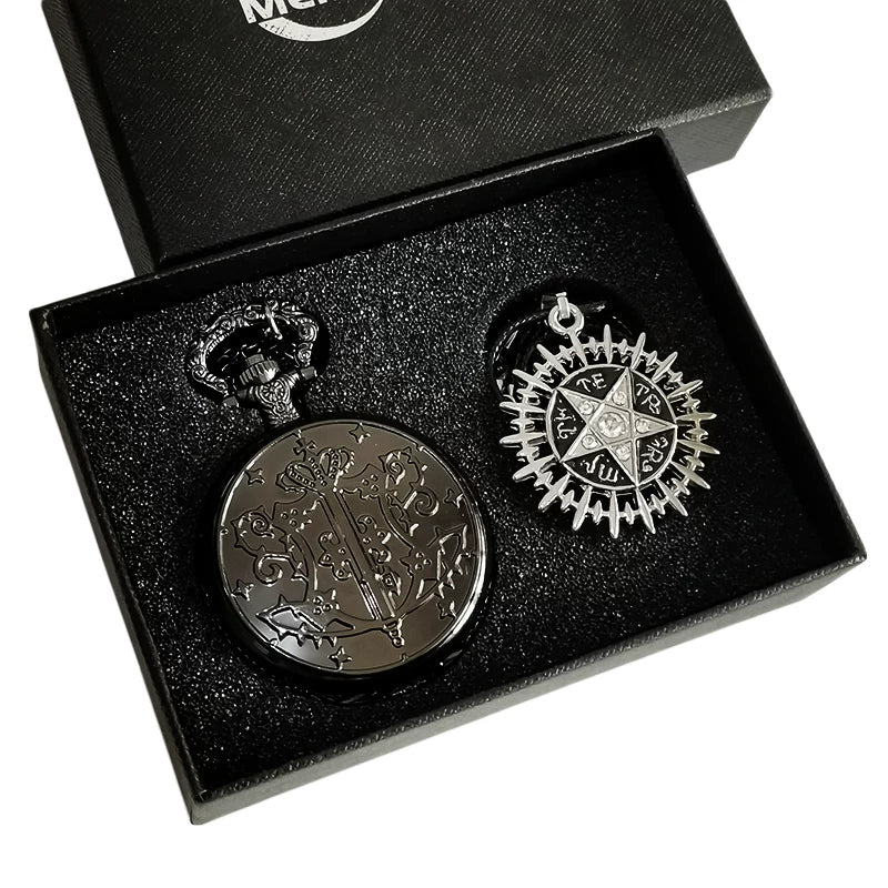 Classic Anime Pocket Watch and Necklace Set