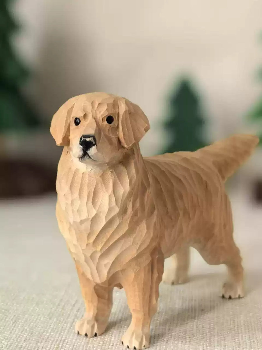 Hand-Carved Wooden Golden Retriever Figurine