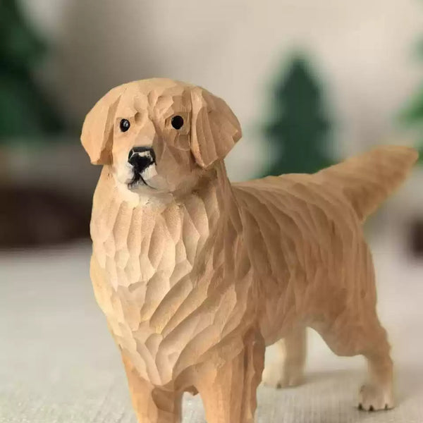 Hand-Carved Wooden Golden Retriever Figurine