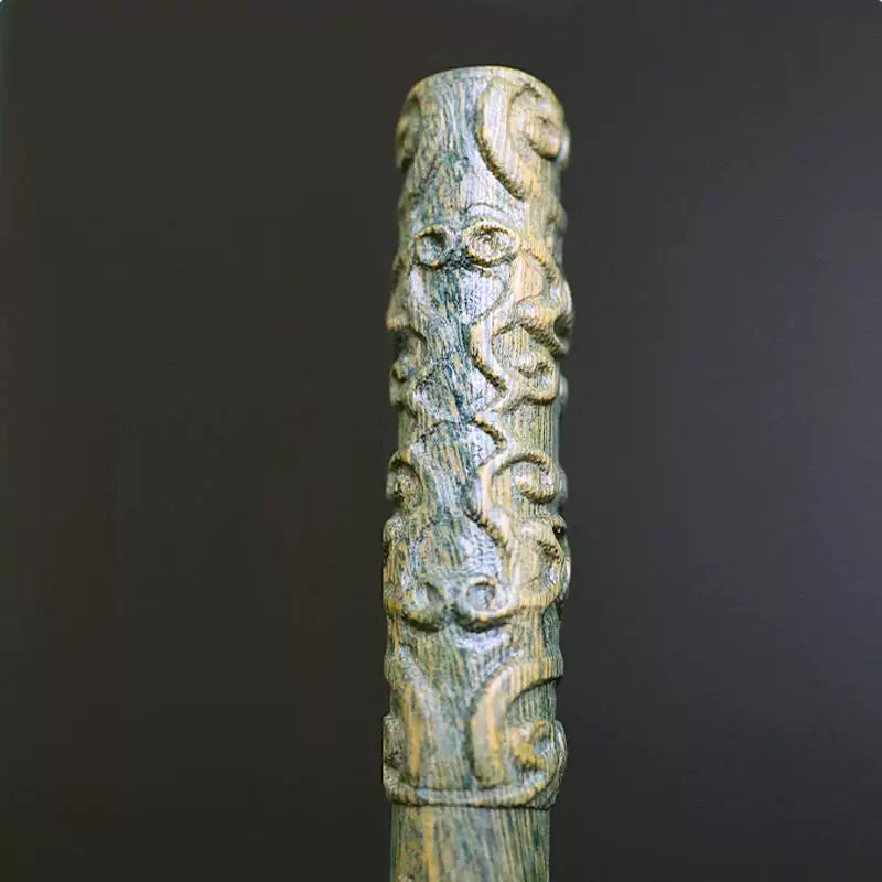 Hand-Carved Green Sandalwood Golden Cudgel Display