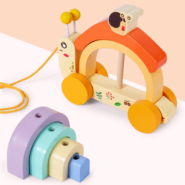 Pastel Rainbow Snail – Wooden Pull-Along & Stacker Toy