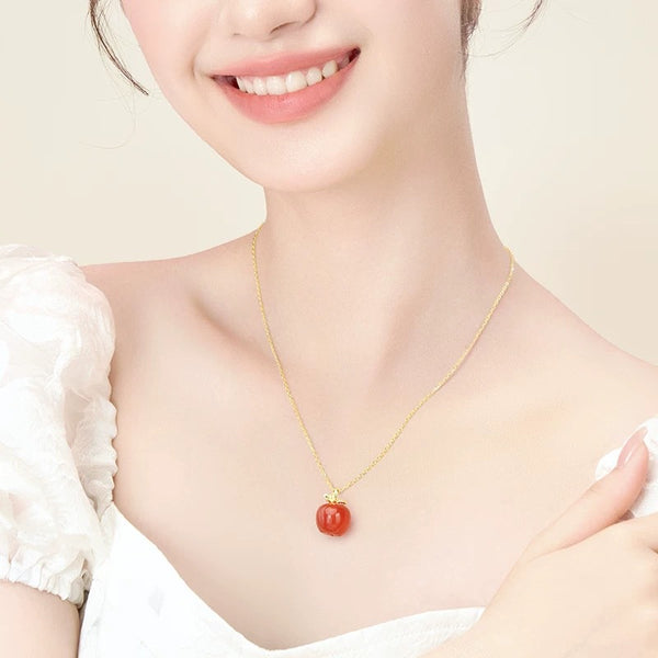 Apple of My Eye" S999 Sterling Silver & Red Agate Necklace
