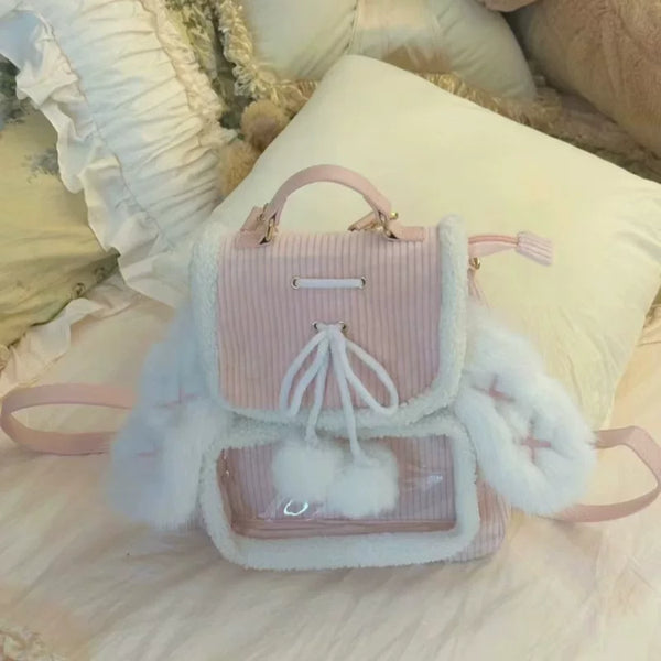 Fluffy Bunny Ear Plush Backpack