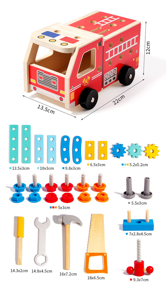 Little Firefighter’s Wooden Tool & Assembly Truck