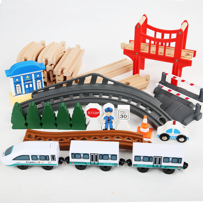 42-Piece Electric City Train Set – Wooden Railway Kit