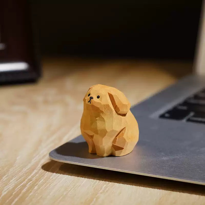 Hand-Carved Basswood Puppy Figurine FantastiKurios