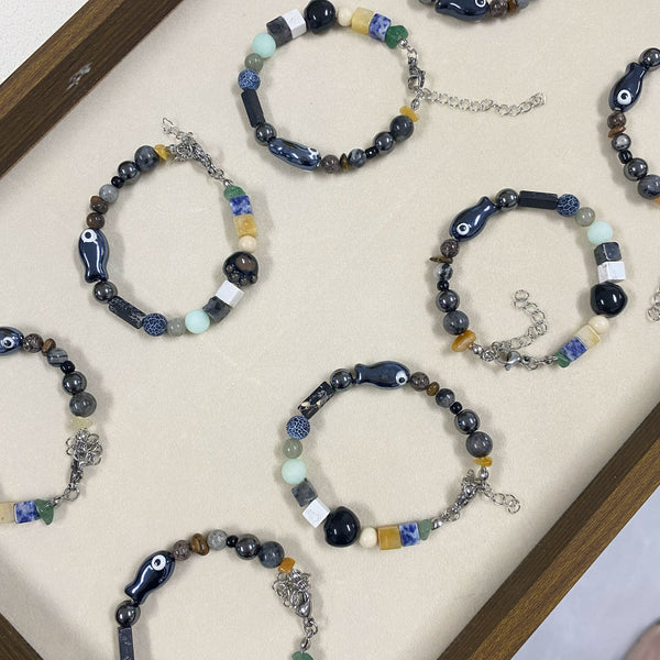 Handmade Ceramic Little Fish Bracelet Set