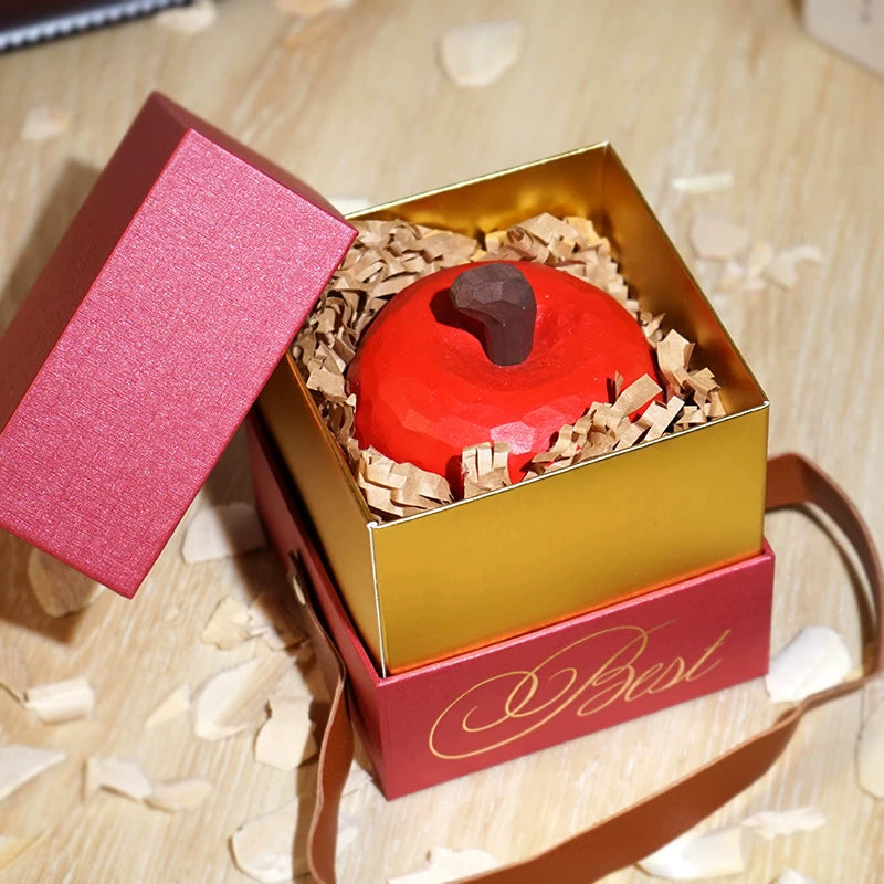 Hand-Carved Wooden Red Apple Desktop Ornament FantastiKurios