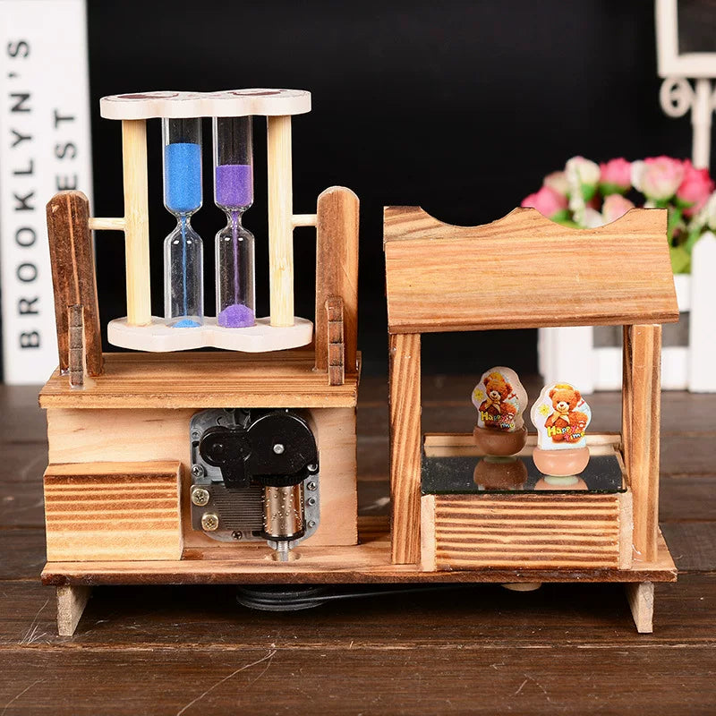 Wooden Windmill & Hourglass Music Box