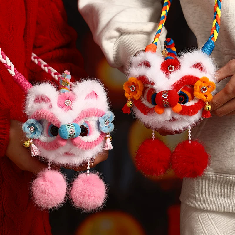 Festive Lion Dance Plush Crossbody Bag